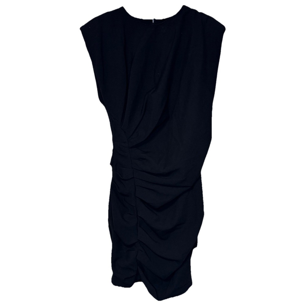 Zara Women's Dress Bodycon Crepe Midi Ruched Side Sleeveless Stretch Black Large